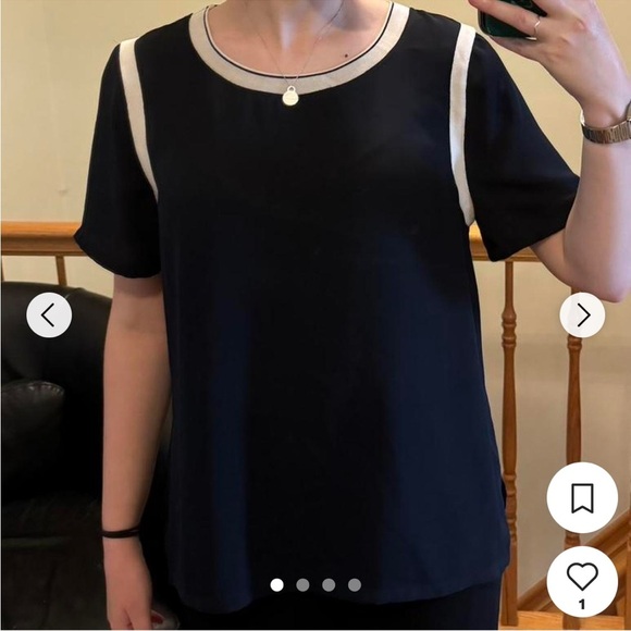 Banana Republic Blue Short Sleeve Relaxed Blouse with White Piping - Picture 7 of 7